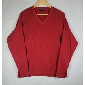 Vintage J Crew Ribbed Sweater Mens Medium Red Ribbed Knit V Neck Y2K 90's